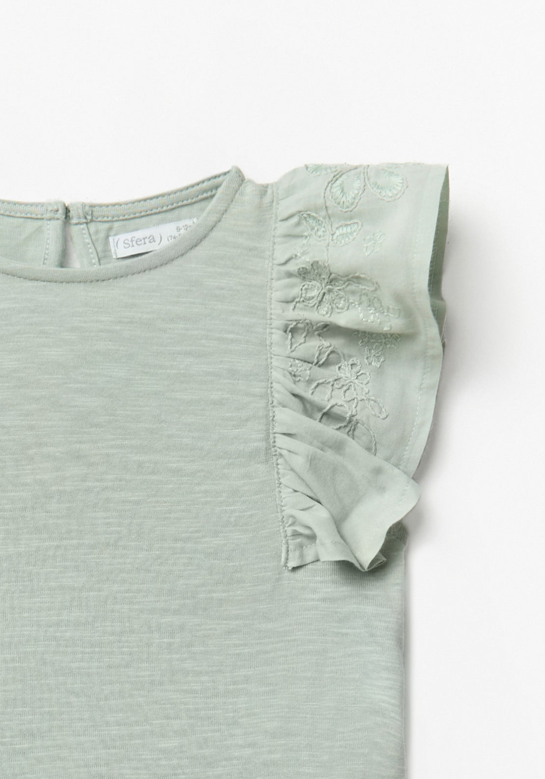 Plain T-Shirt with Sleeve Detail - Green