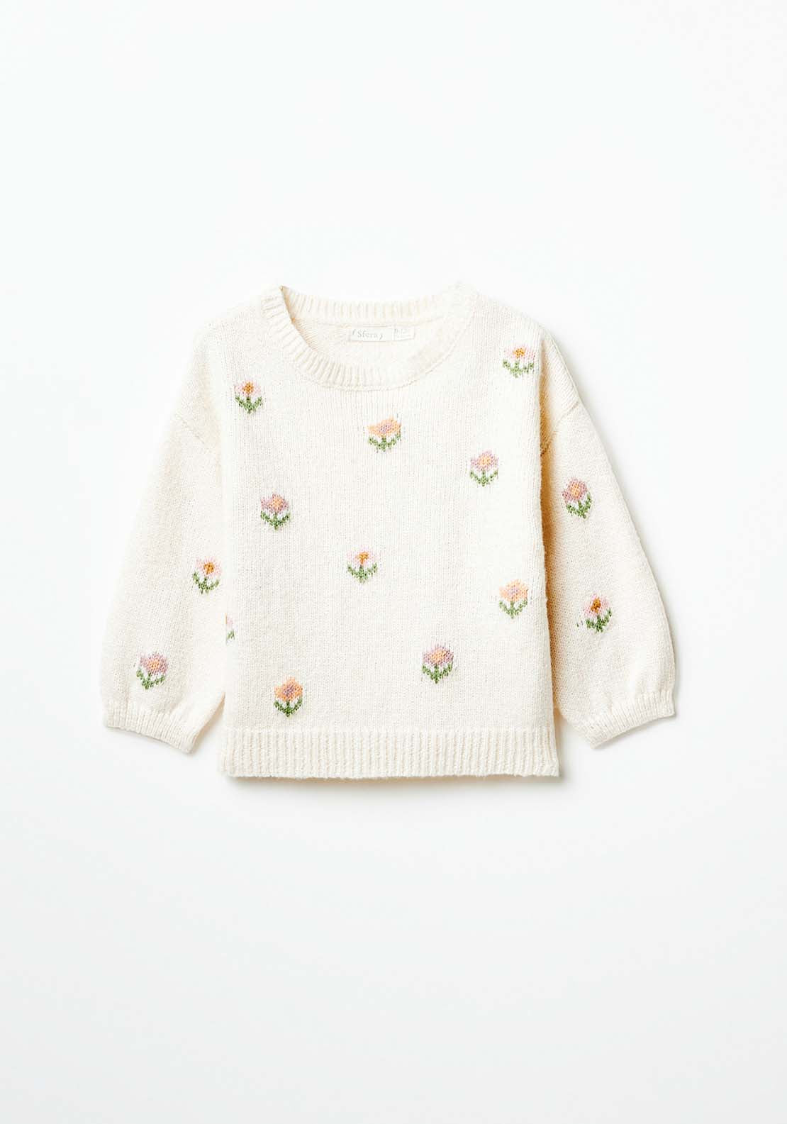 Sfera Long Sleeve Floral Sweatshirt - Ecru 1 Shaws Department Stores