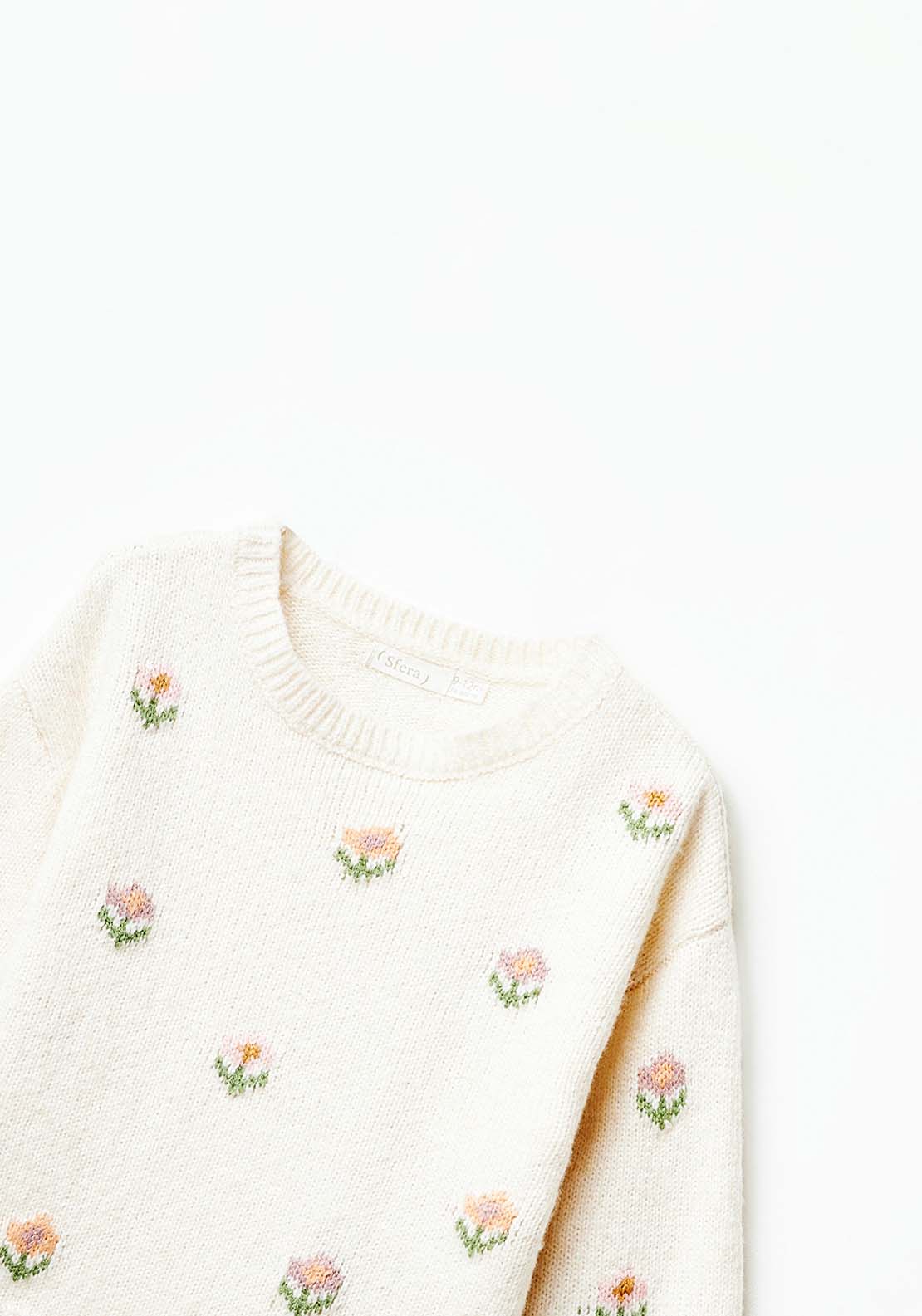 Sfera Long Sleeve Floral Sweatshirt - Ecru 2 Shaws Department Stores