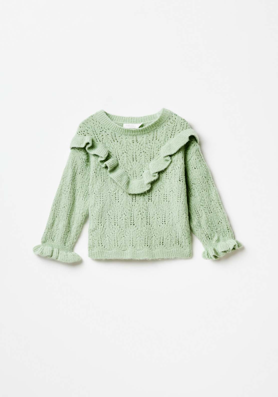 Sfera Long Sleeve Ruffle Neck Sweatshirt - Green Light 1 Shaws Department Stores