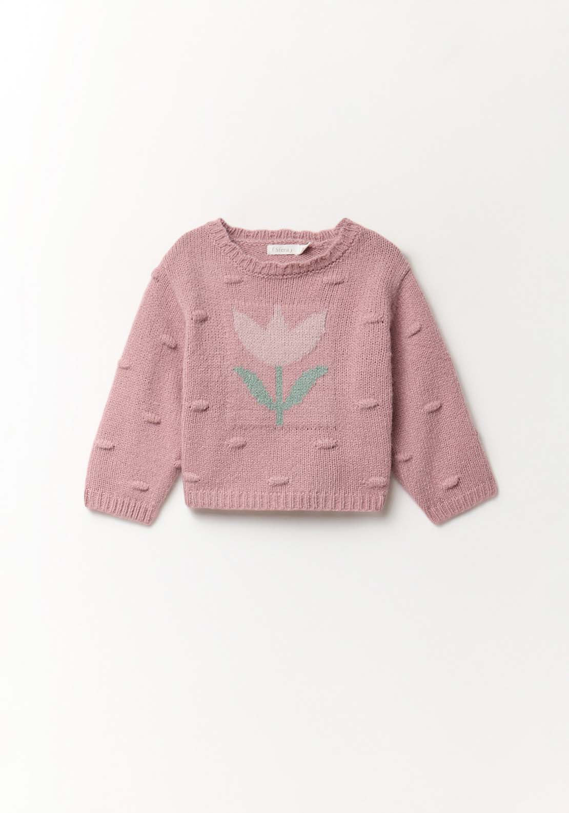 Sweater With Flower Intarsia - Purple