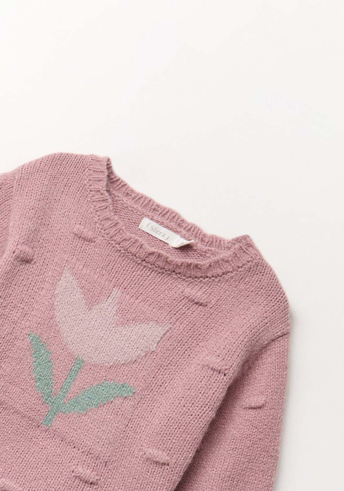 Sweater With Flower Intarsia - Purple