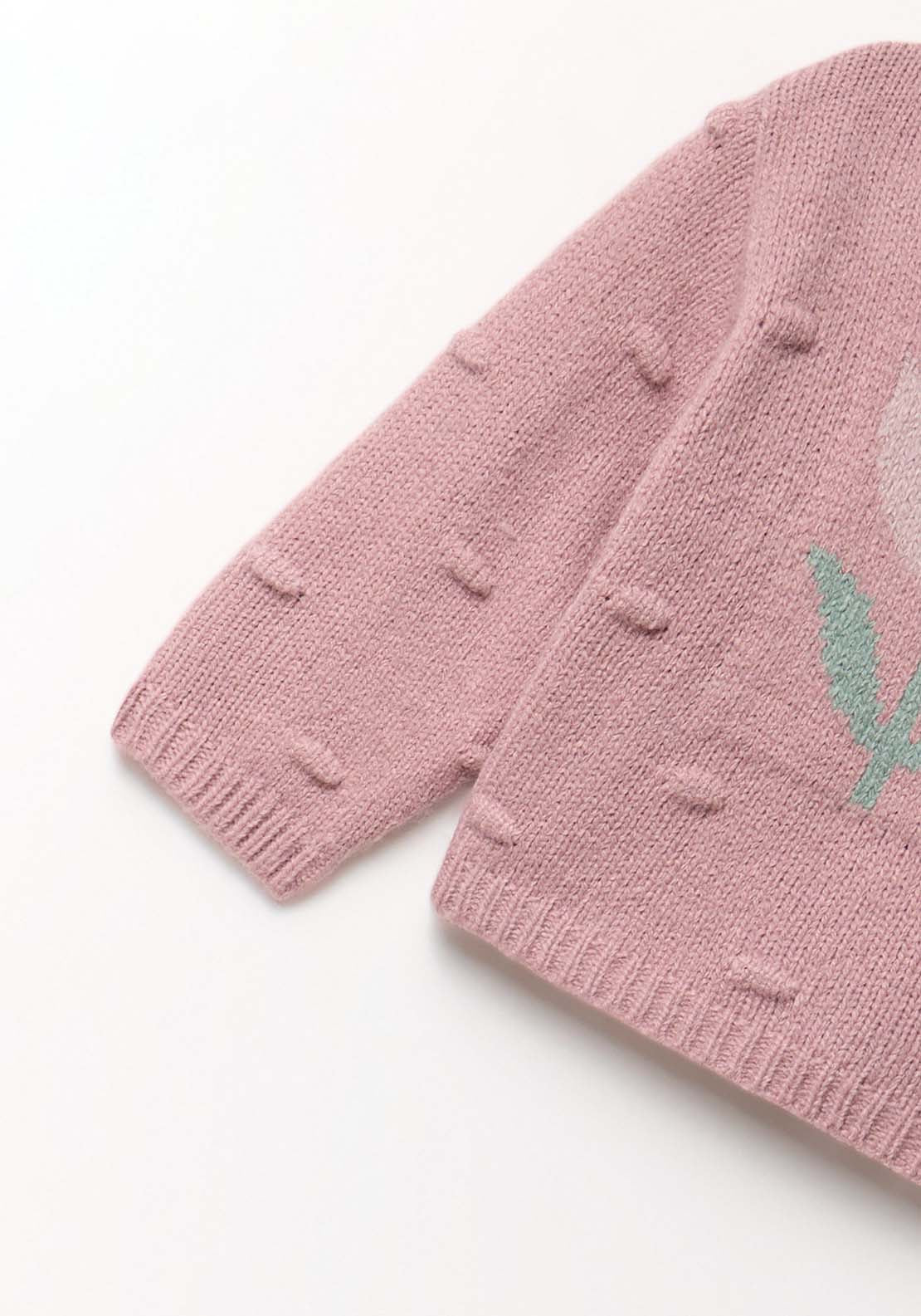 Sweater With Flower Intarsia - Purple