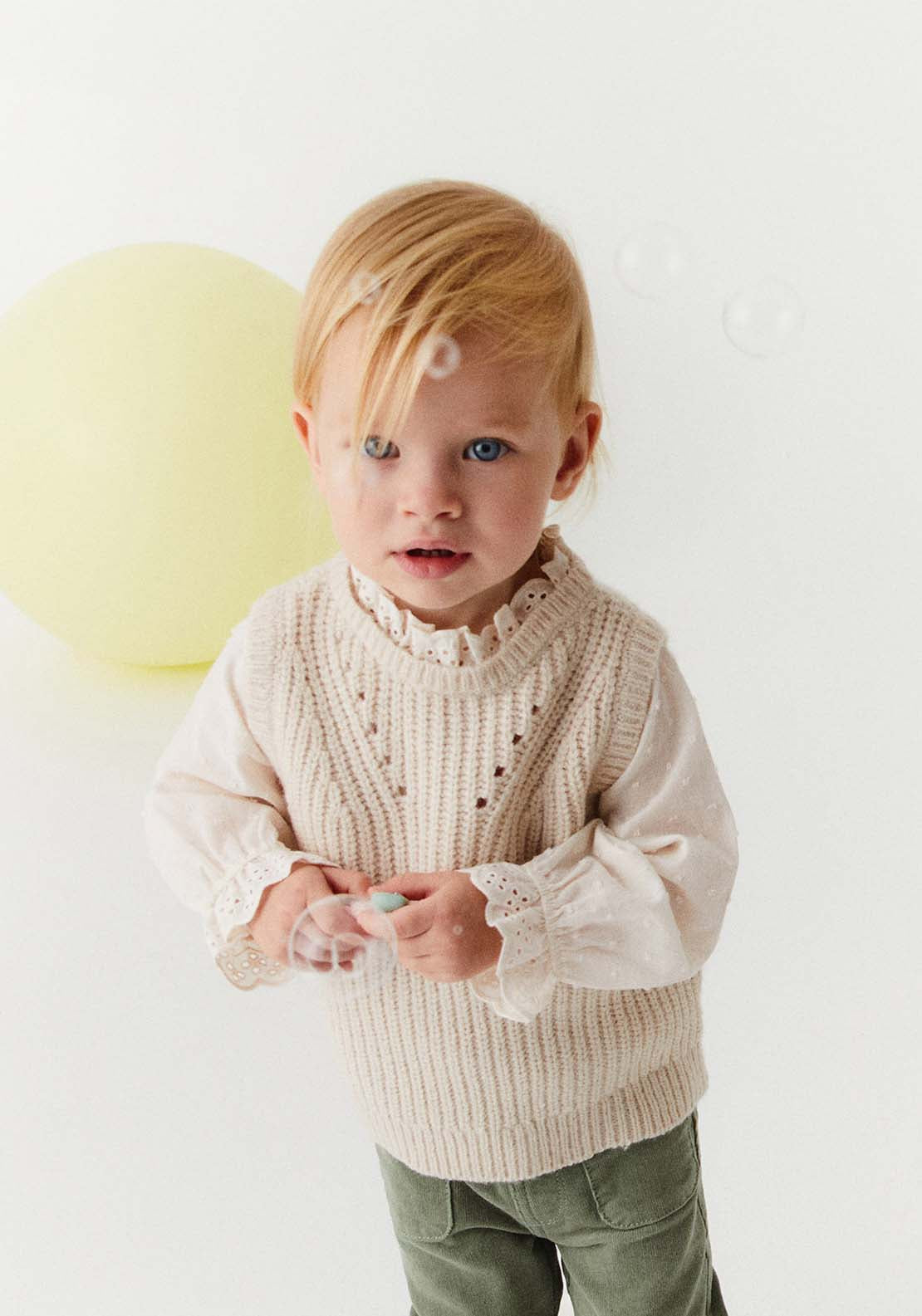 Sleeveless Sweater With Combined Blouse - Cream Ivory