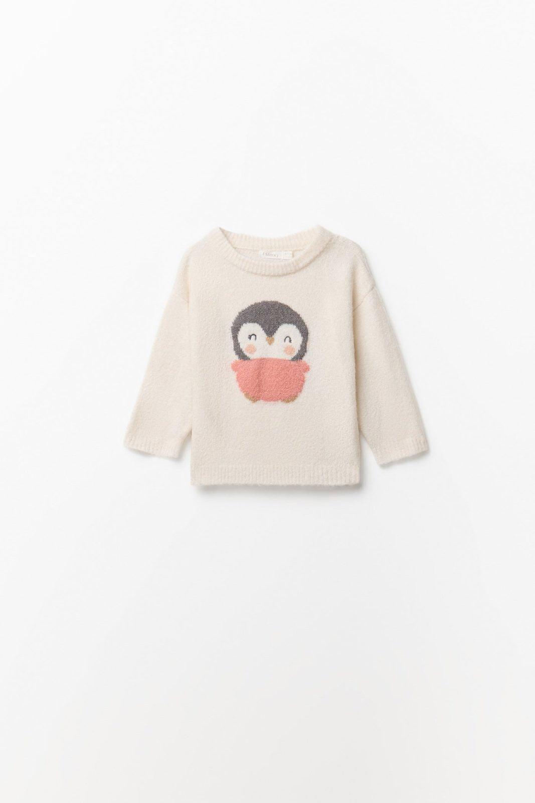 Bouclé Sweater With Penguin Design - Cream Ivory
