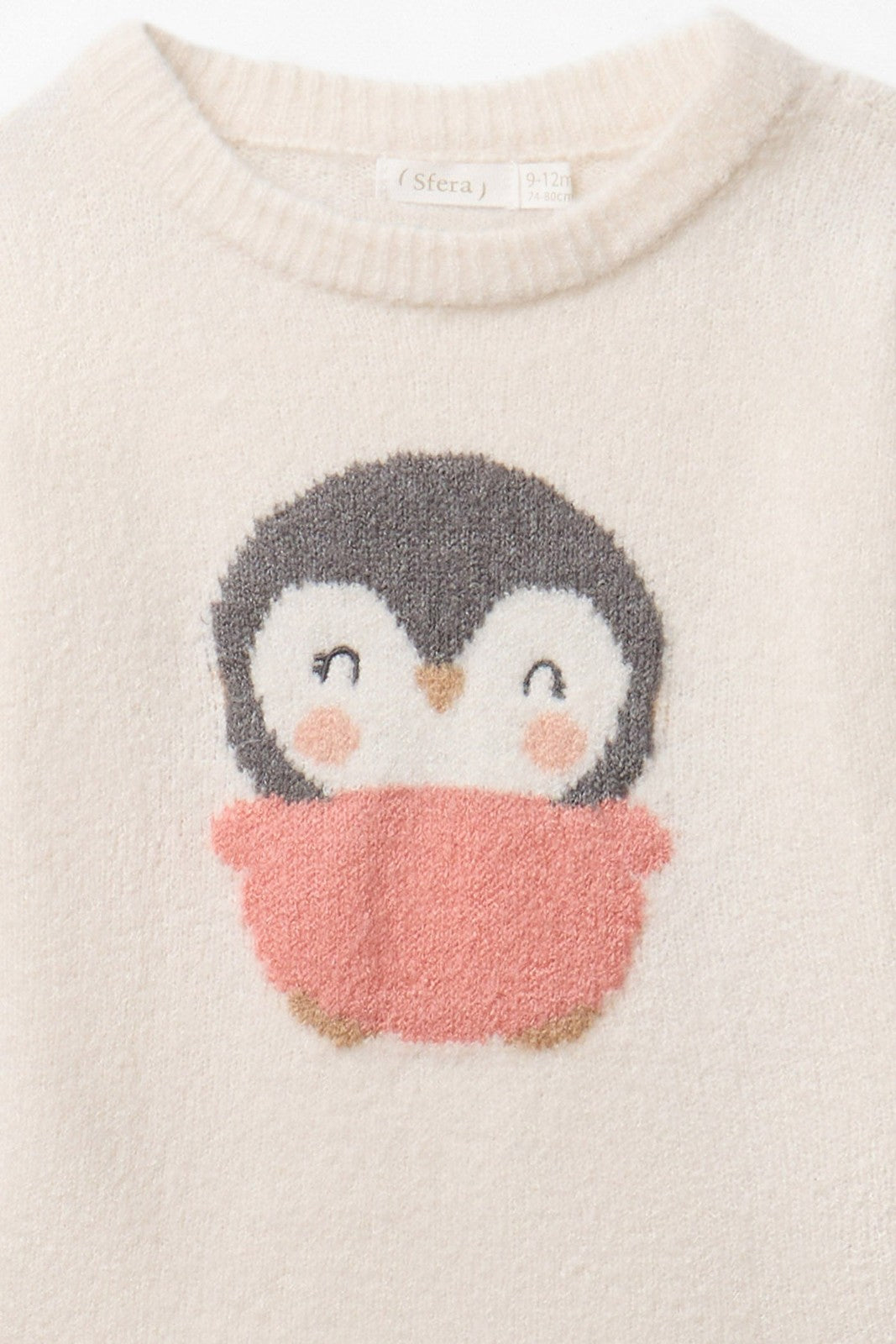 Bouclé Sweater With Penguin Design - Cream Ivory