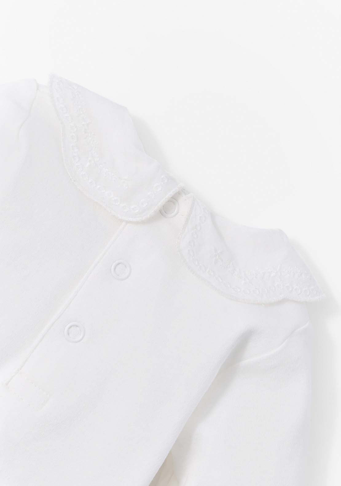 Long Sleeved Bodysuit with Peter Pan Collar - White