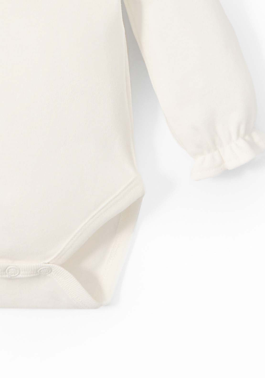 Long Sleeve Embroidered Neck Bodysuit - White