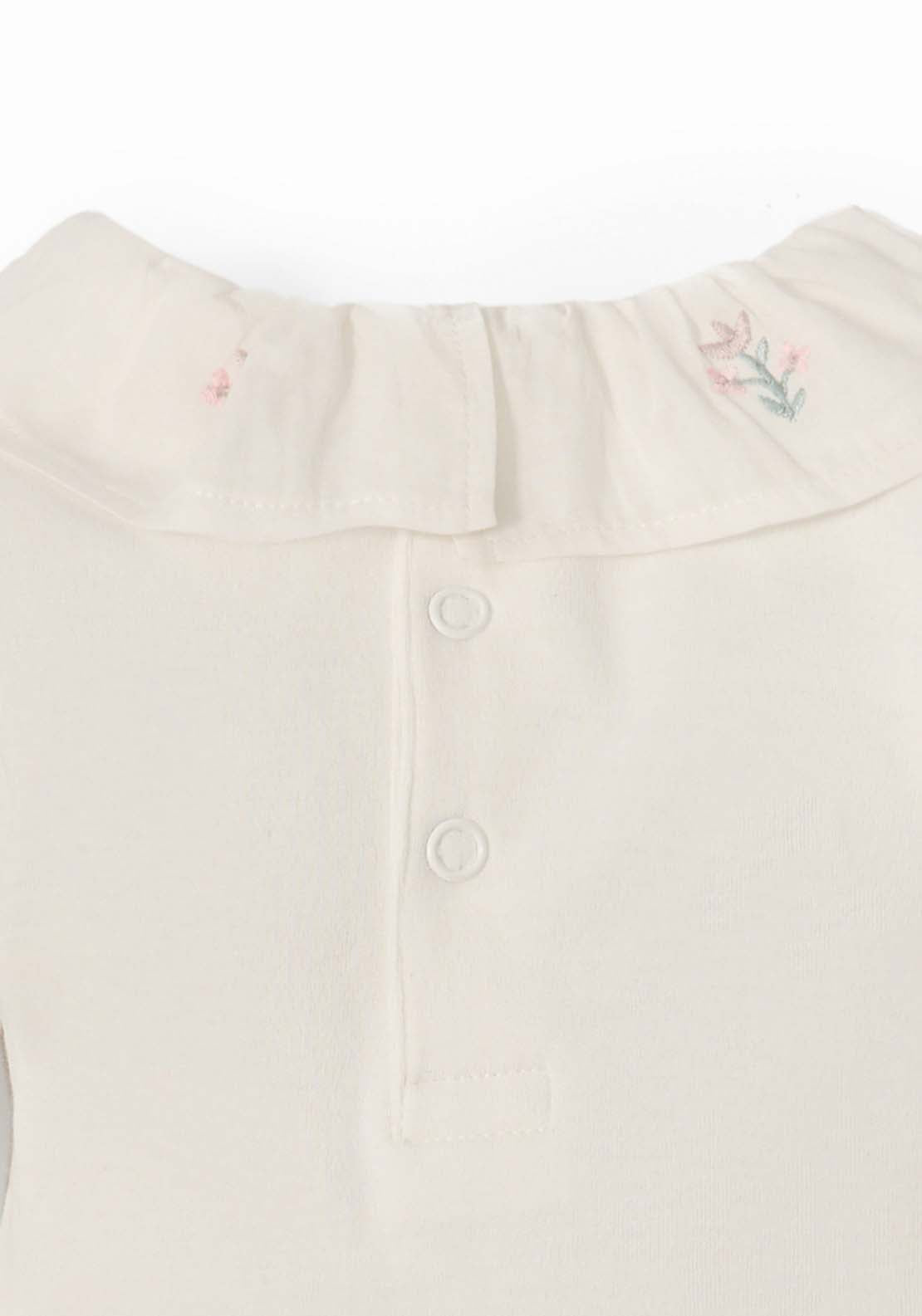 Long Sleeve Embroidered Neck Bodysuit - White