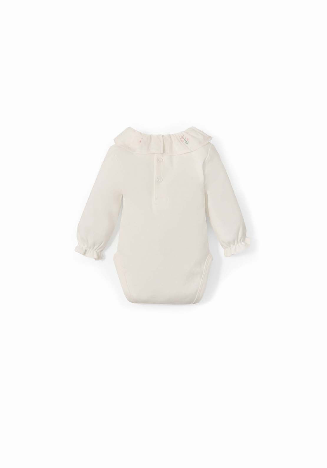 Long Sleeve Embroidered Neck Bodysuit - White