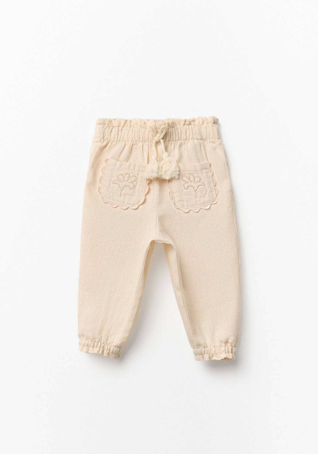 Rustic Embroidery Trousers - Cream
