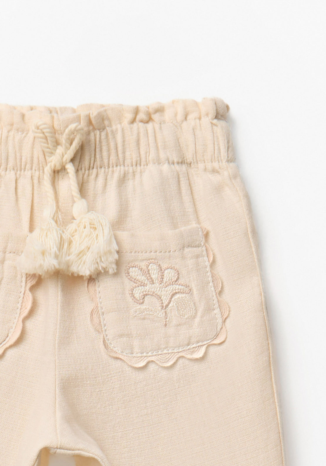 Rustic Embroidery Trousers - Cream