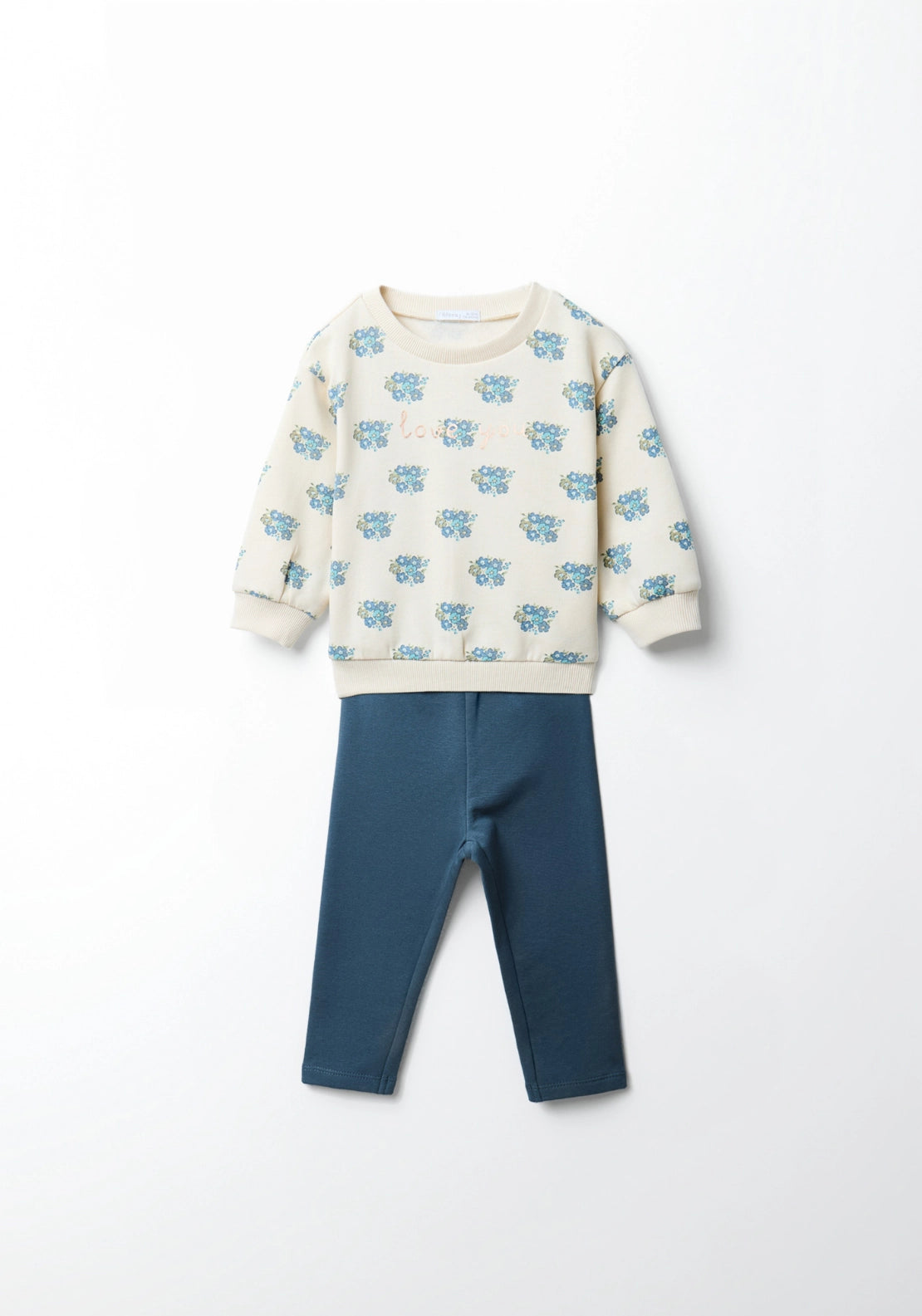 Floral Sweatshirt Set - Blue