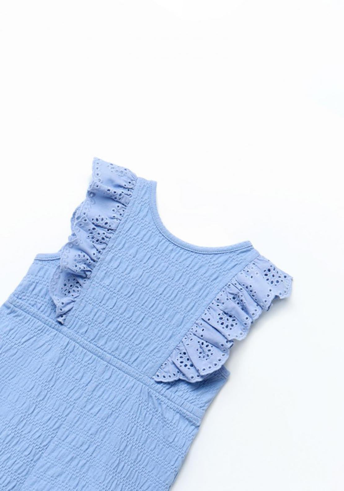 Sfera Blue textured short jumpsuit - Blue 1 Shaws Department Stores
