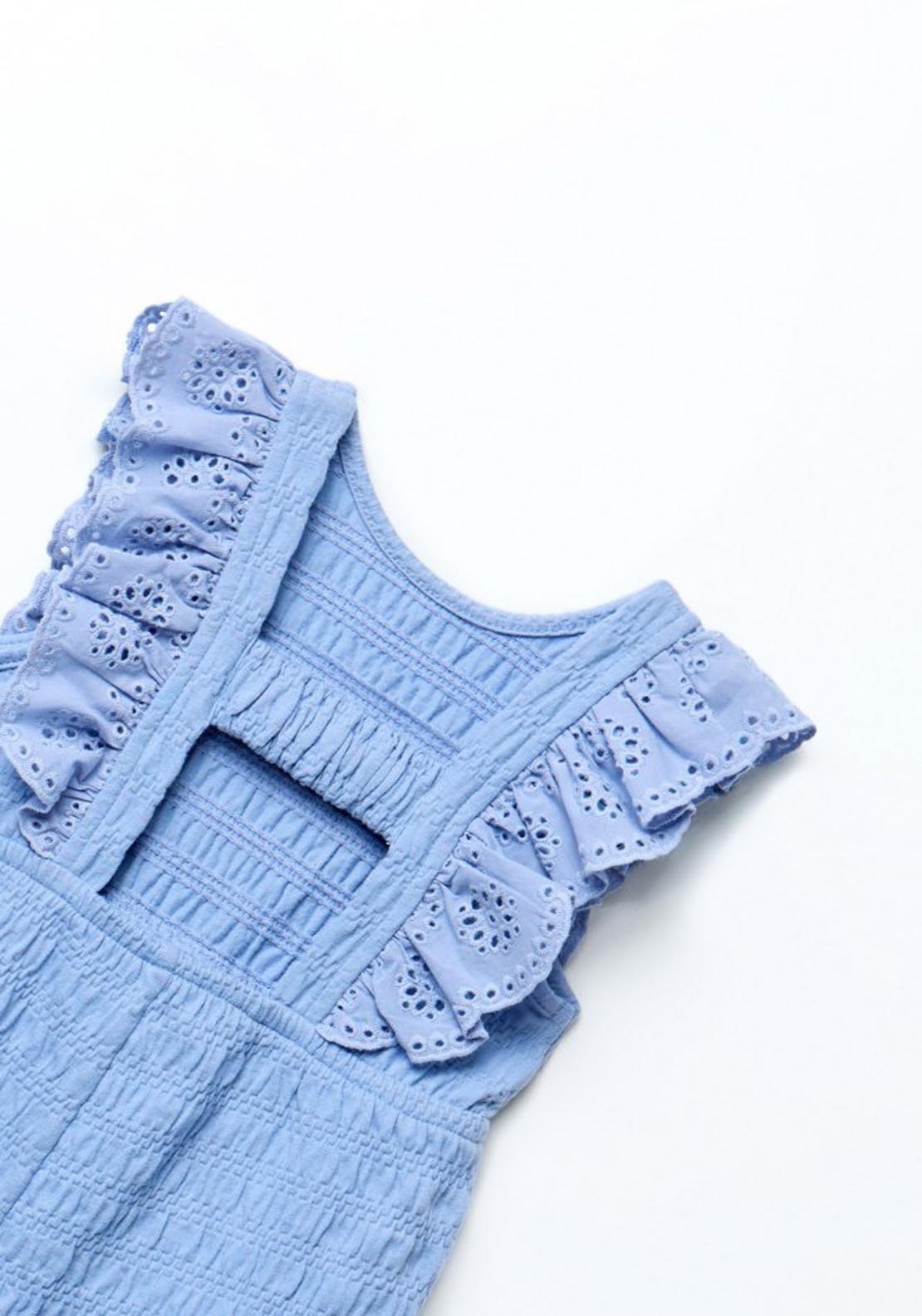 Sfera Blue textured short jumpsuit - Blue 2 Shaws Department Stores