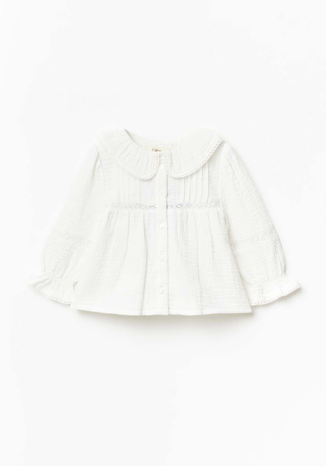 Sfera Long Sleeve Detailed Blouse - Ecru 1 Shaws Department Stores