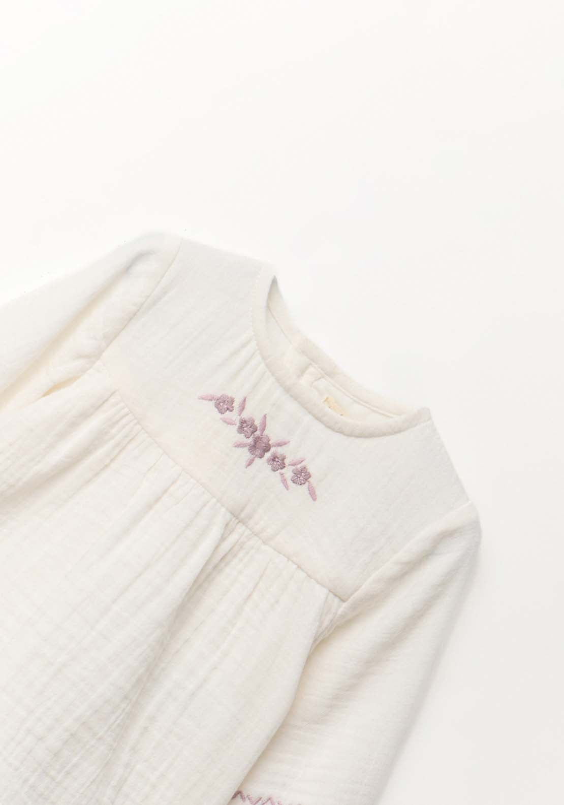 Chest Embroidery Bambula Blouse - Cream