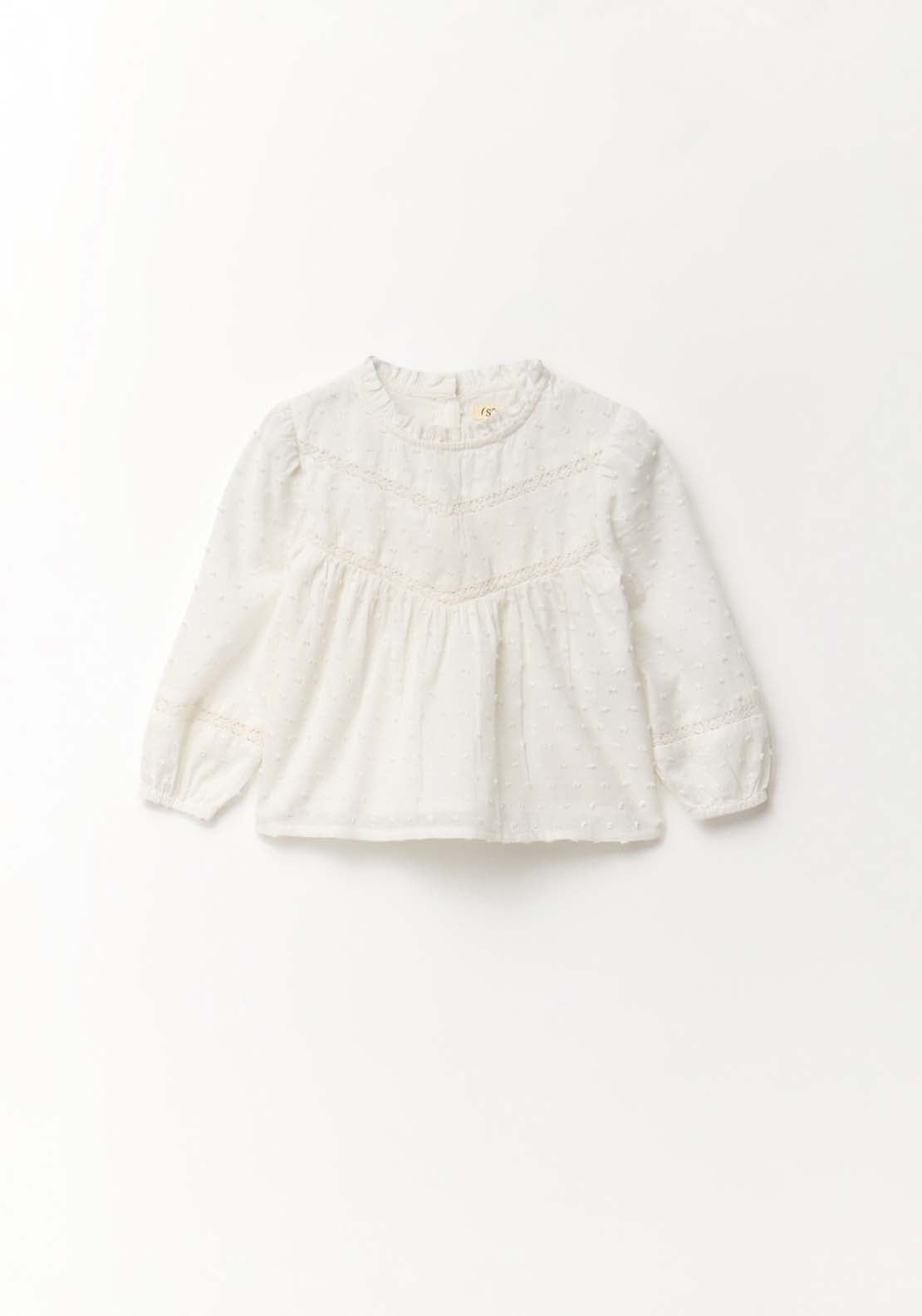 Ribbon Trim Plumetis Blouse - Cream