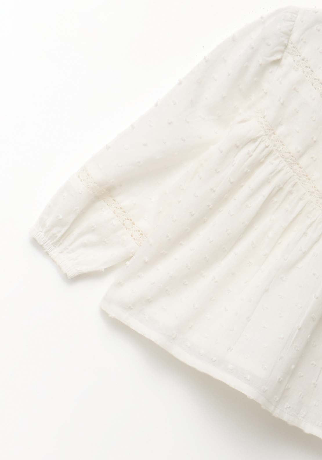 Ribbon Trim Plumetis Blouse - Cream