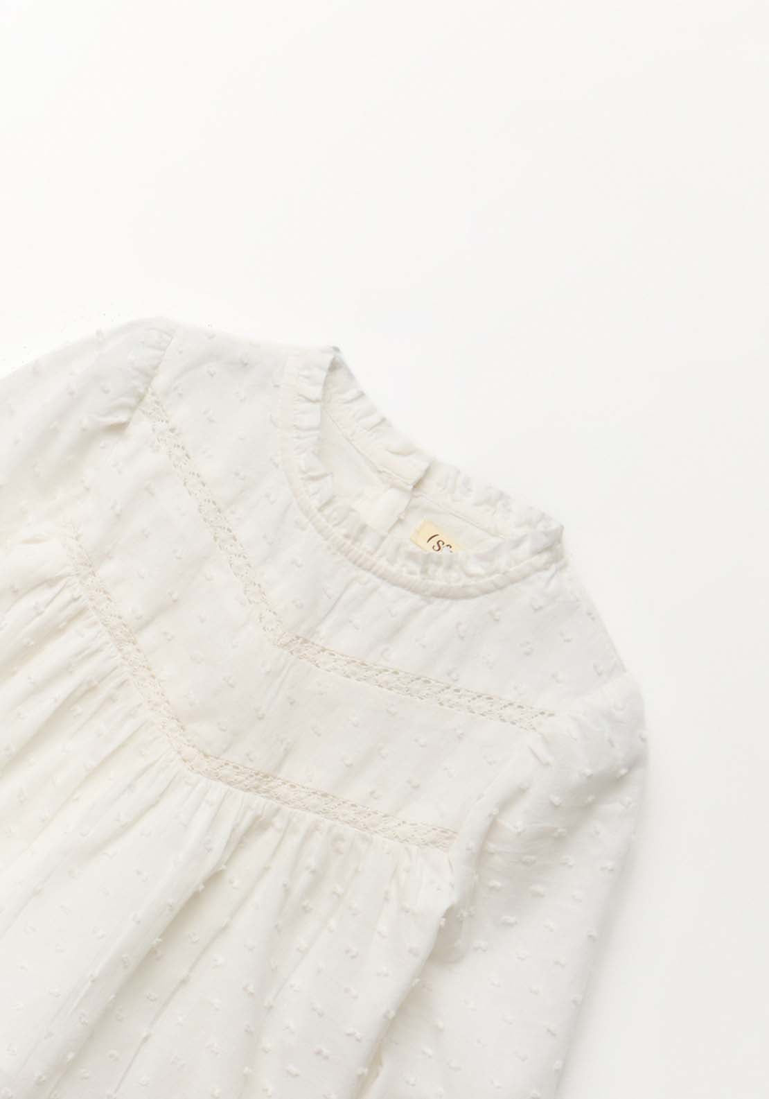 Ribbon Trim Plumetis Blouse - Cream