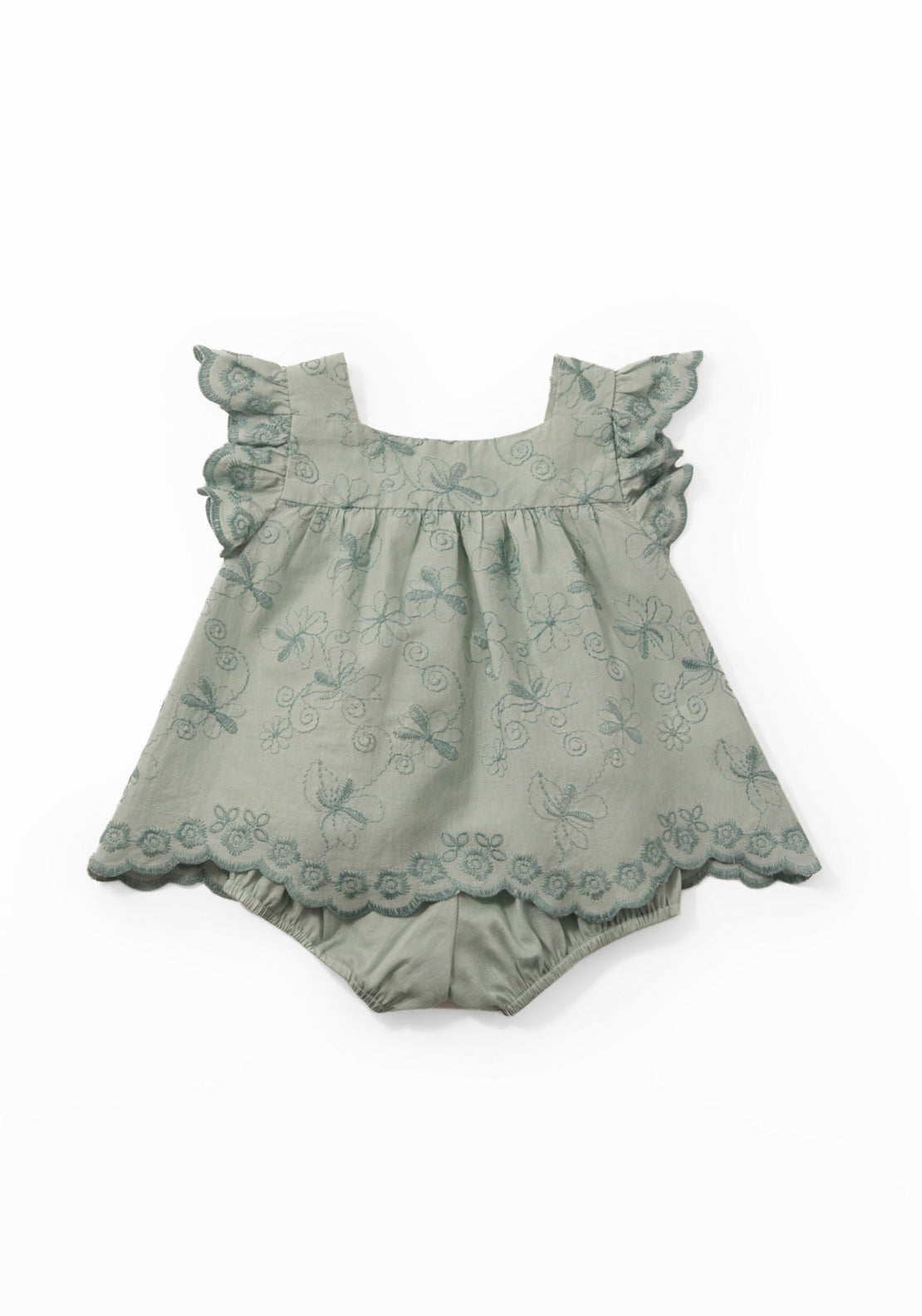 Embroidered Knit Blouse Set - Green