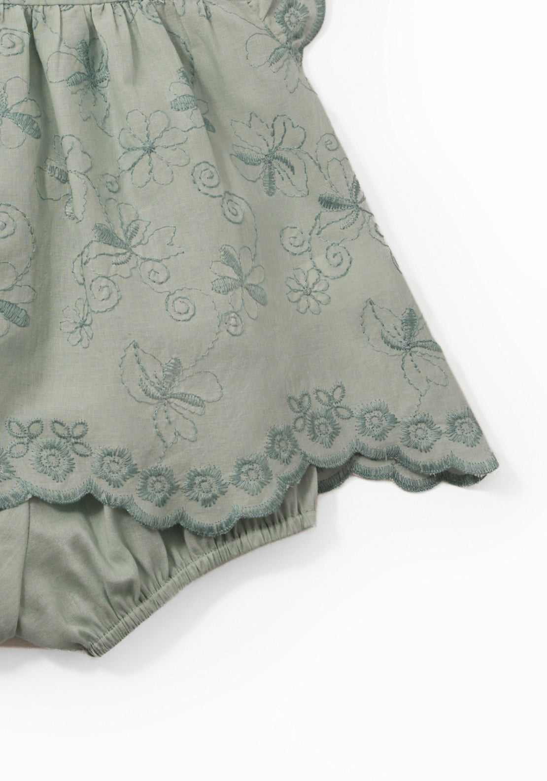 Embroidered Knit Blouse Set - Green