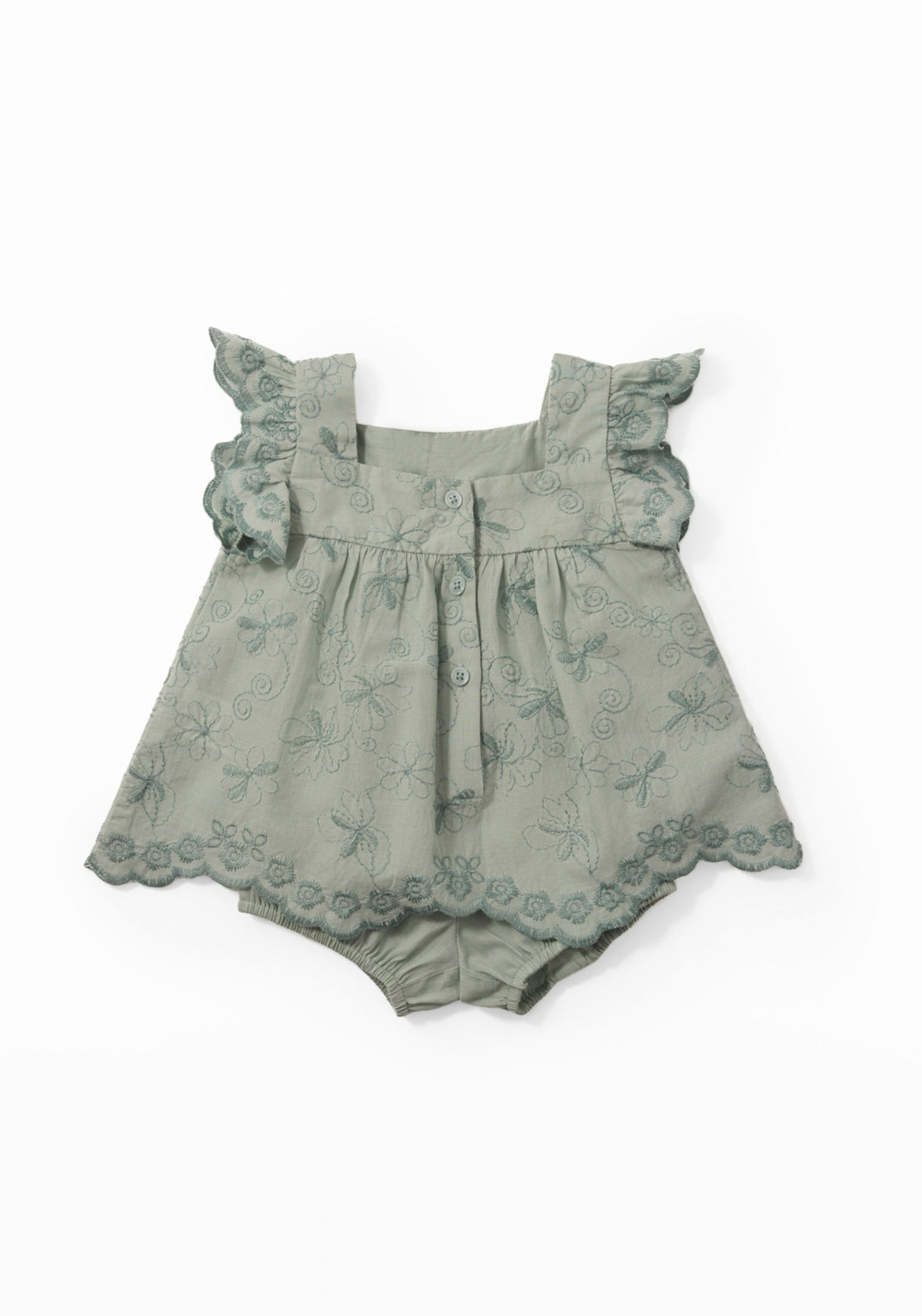 Embroidered Knit Blouse Set - Green