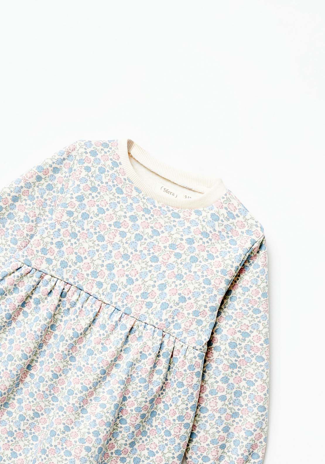 Sfera Long Sleeve Smock Floral Dress - Blue 6 Shaws Department Stores