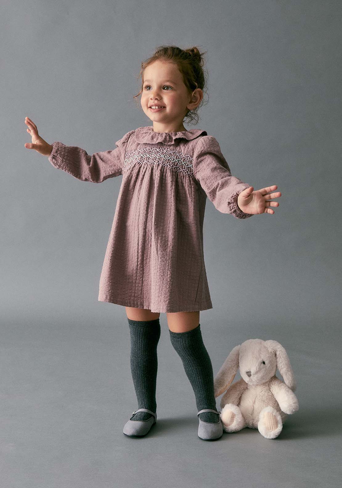 Embroidered Chest Dobby Dress - Purple