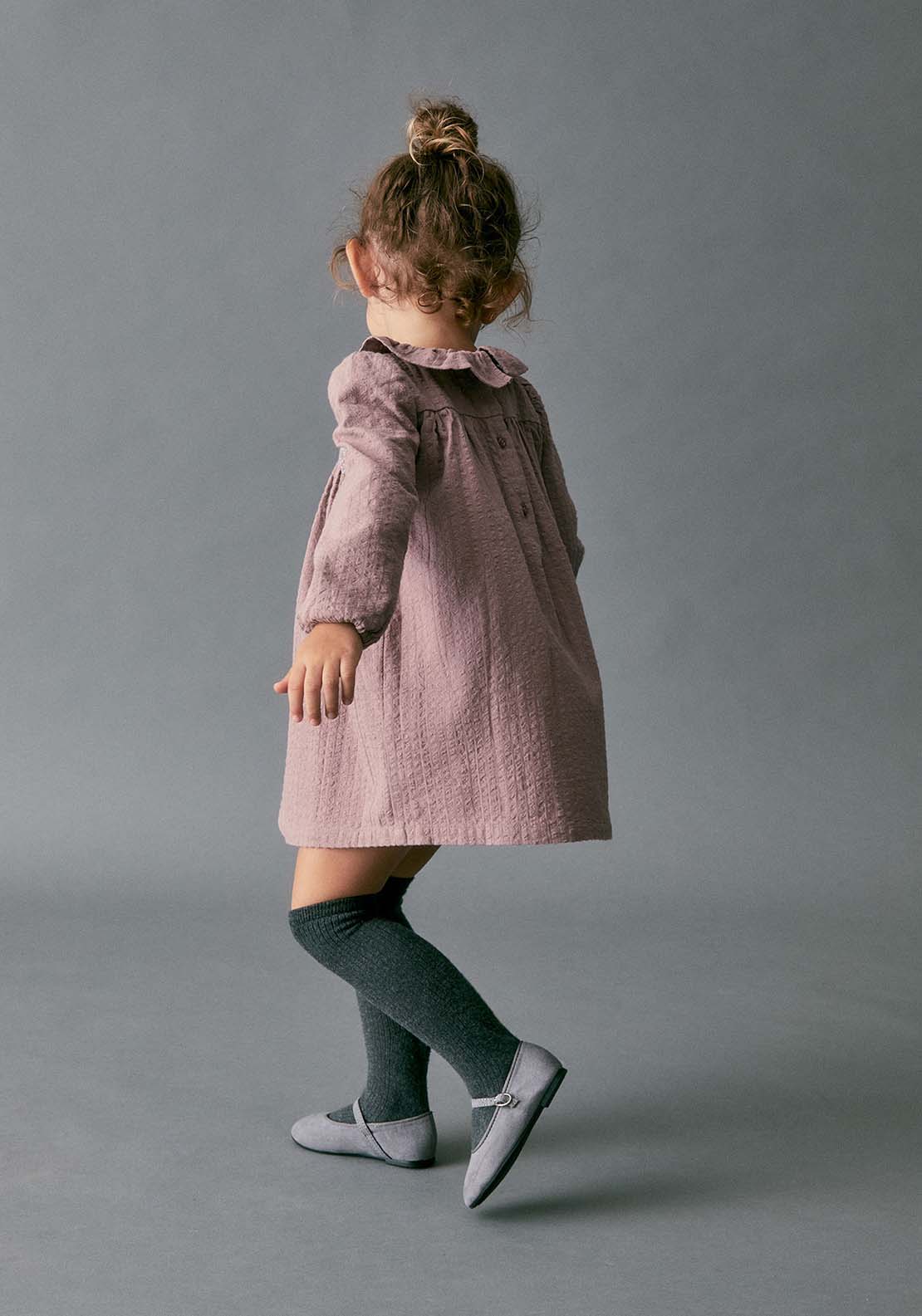 Embroidered Chest Dobby Dress - Purple