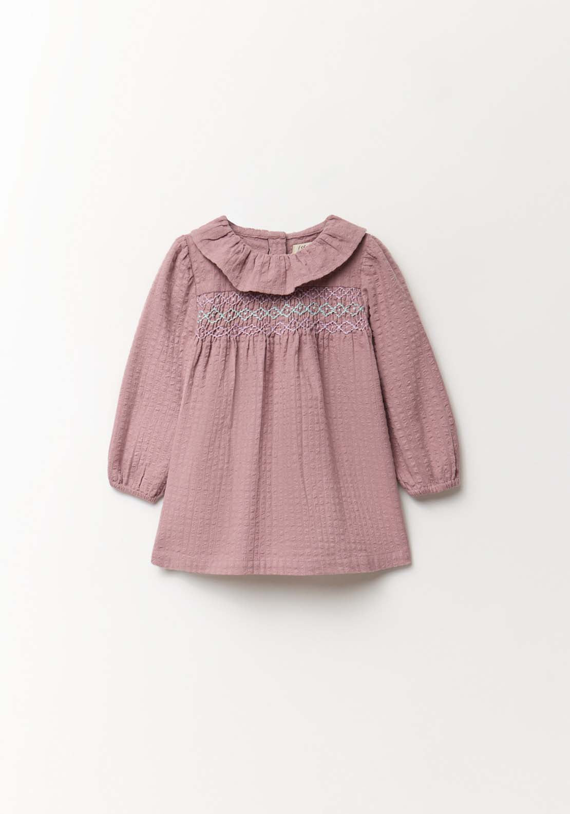 Embroidered Chest Dobby Dress - Purple
