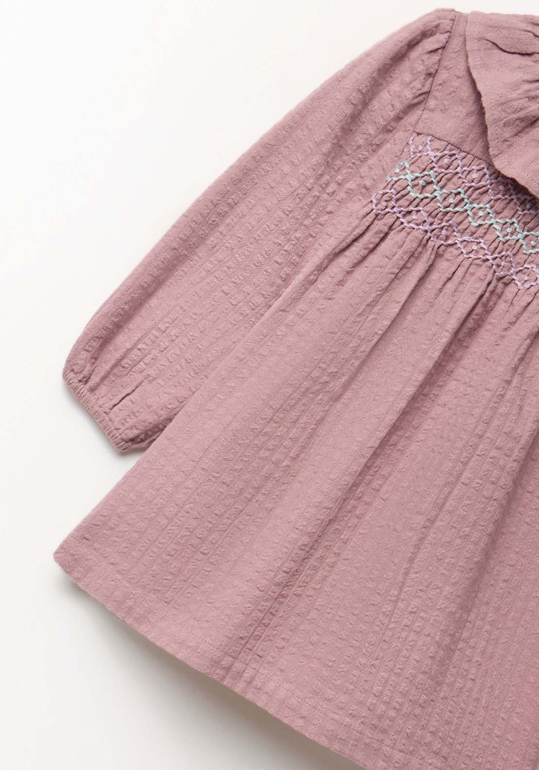 Embroidered Chest Dobby Dress - Purple