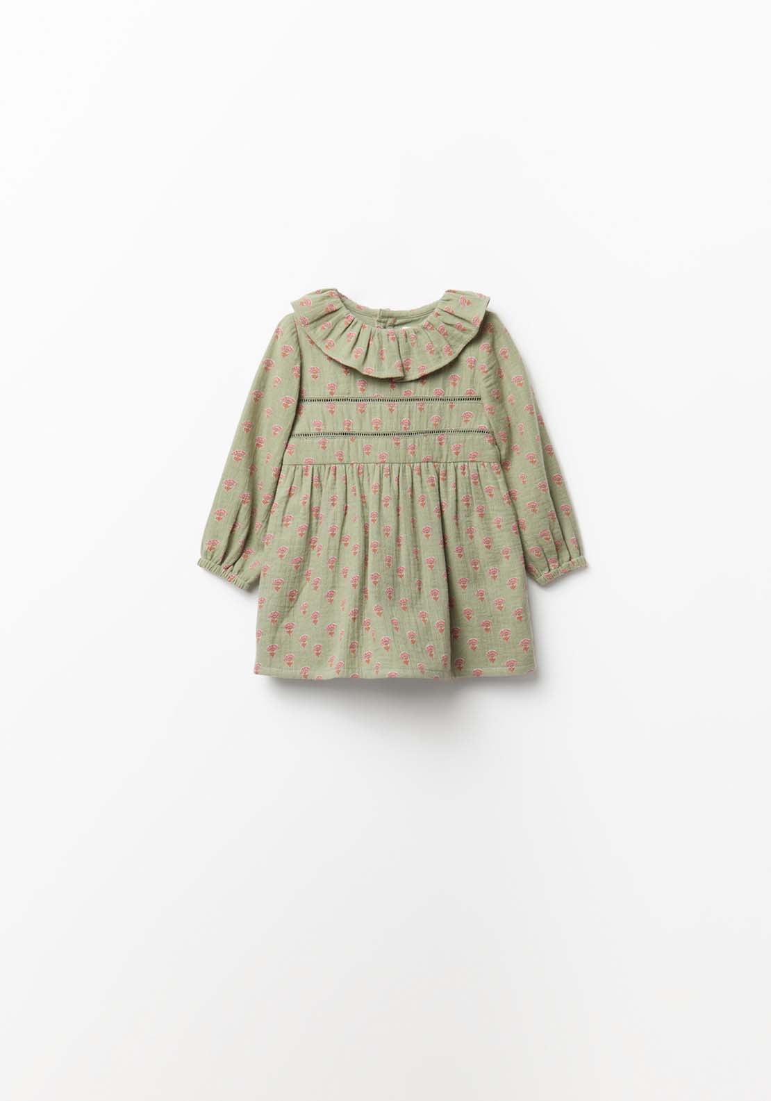 Bambula Dress With Ruffles - Green