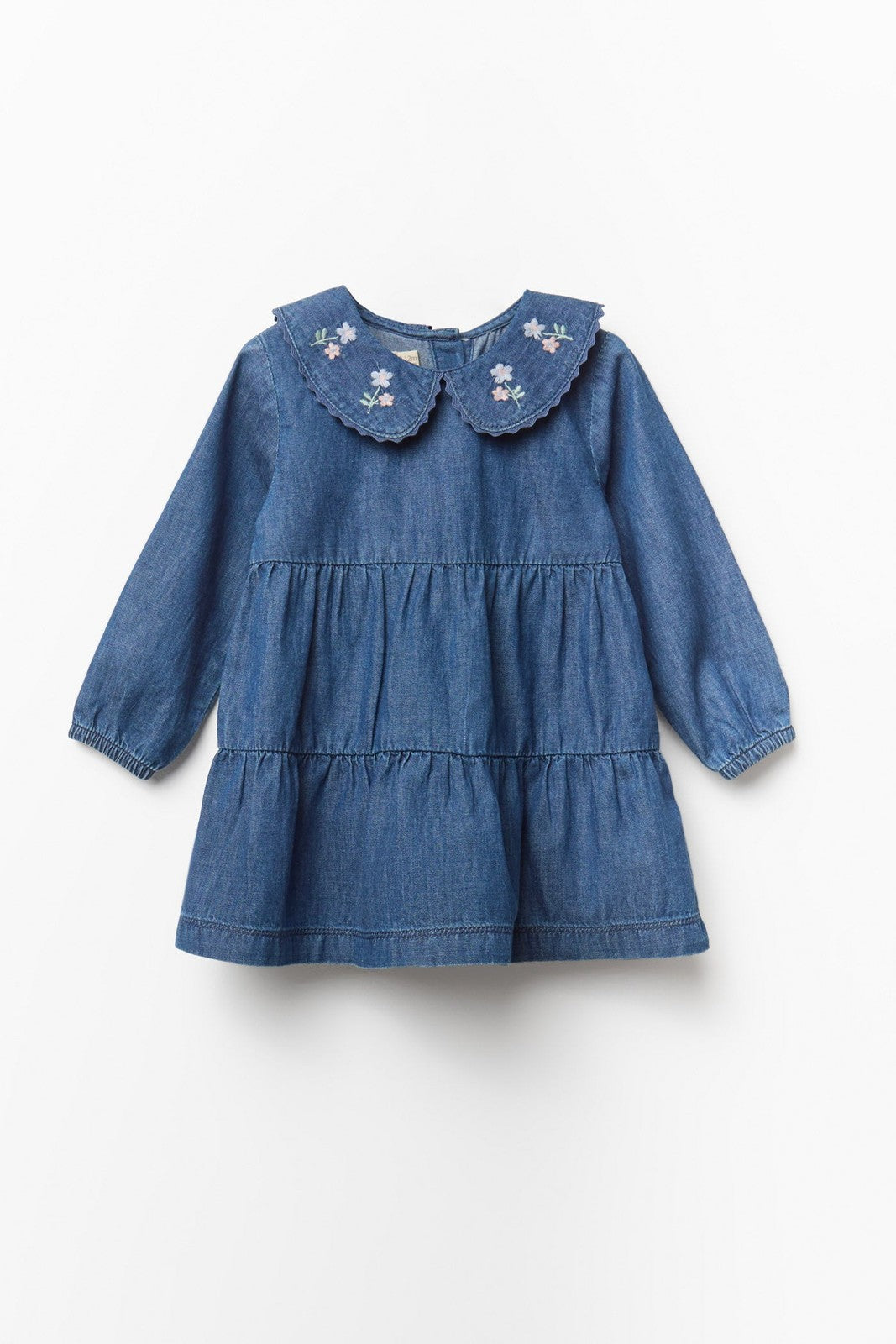 Peter Pan Collar Dress Denim - Denim Medium Wash