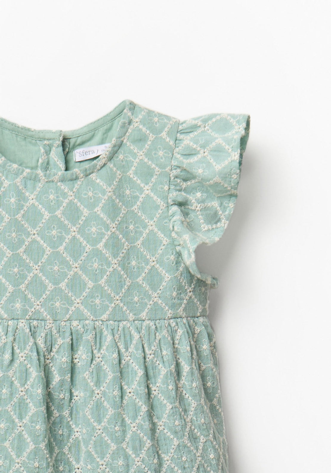 Embroidered Diamond Print Dress - Green