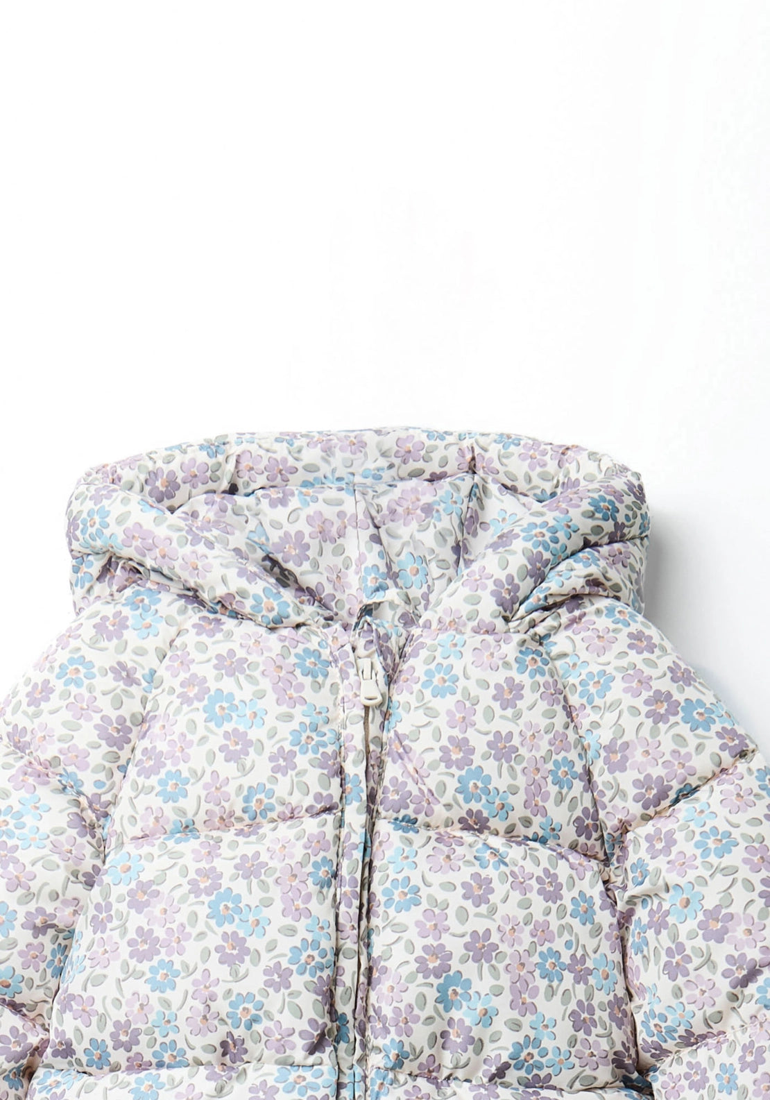Floral Print Puffer Coat - Cream