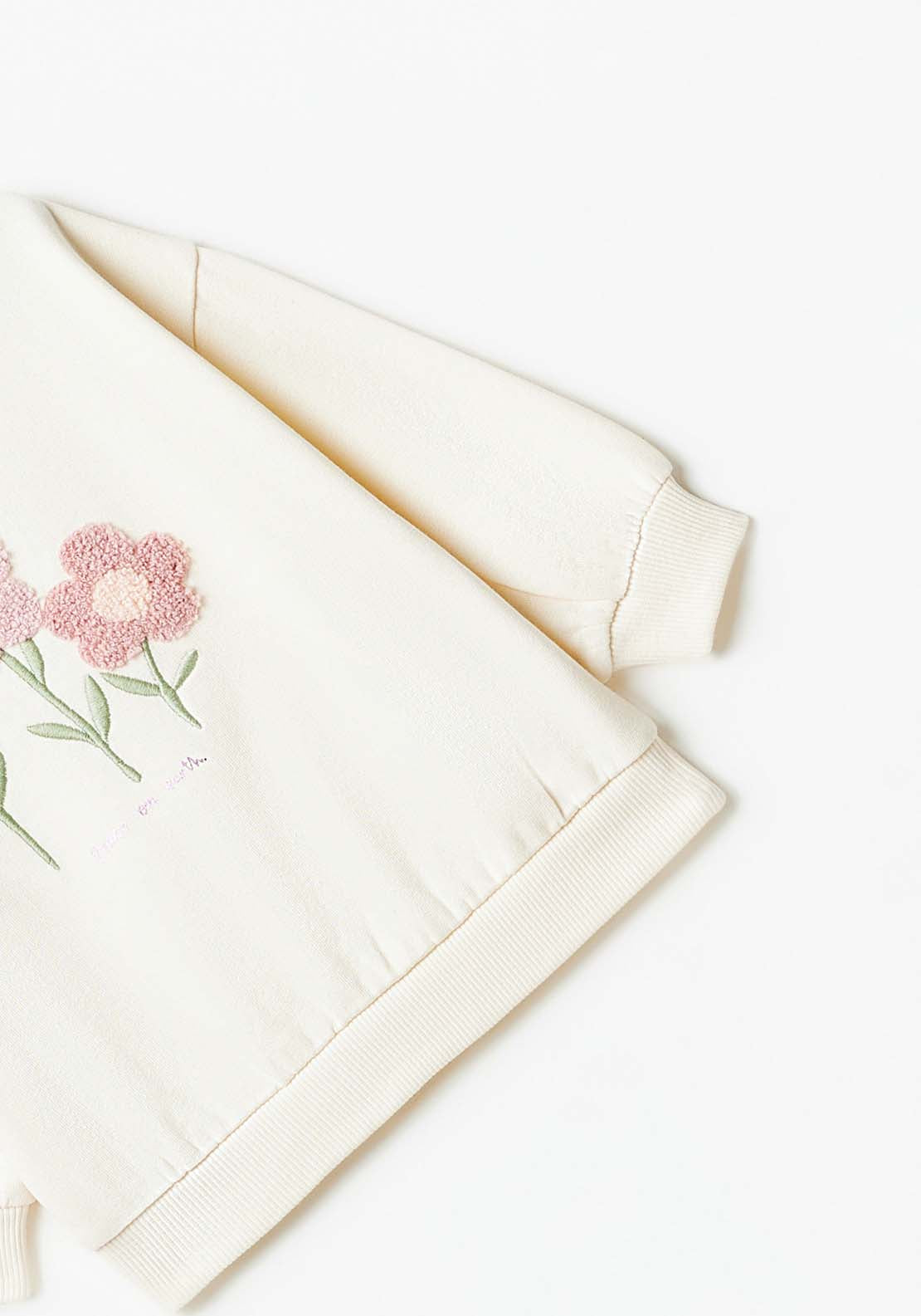 Sfera Long Sleeve Flower Sweatshirt - Ecru 3 Shaws Department Stores