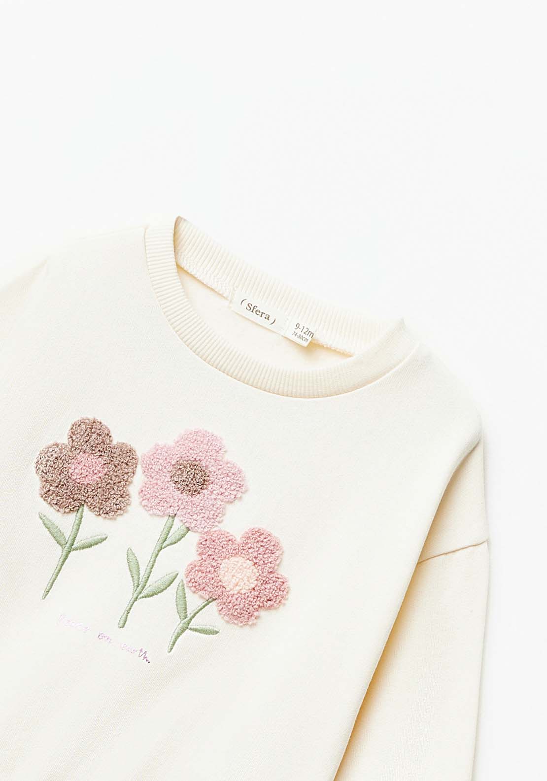 Sfera Long Sleeve Flower Sweatshirt - Ecru 2 Shaws Department Stores