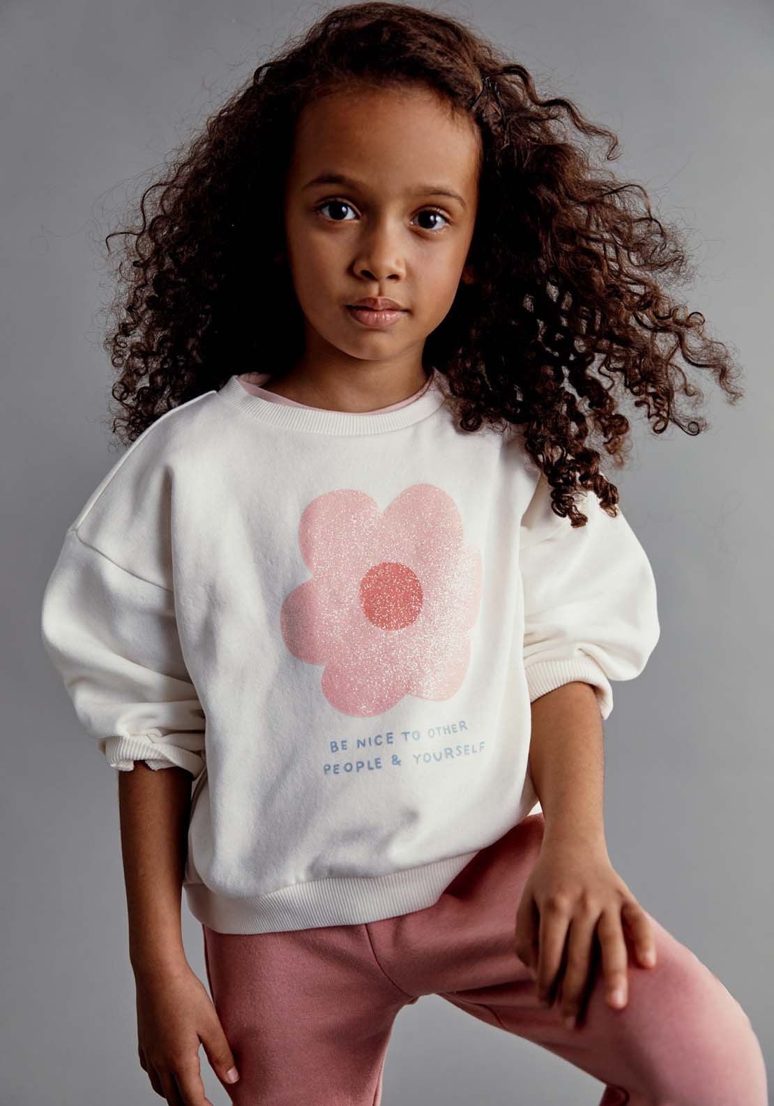 Sfera Baby girl flower sweatshirt - Ecru 1 Shaws Department Stores
