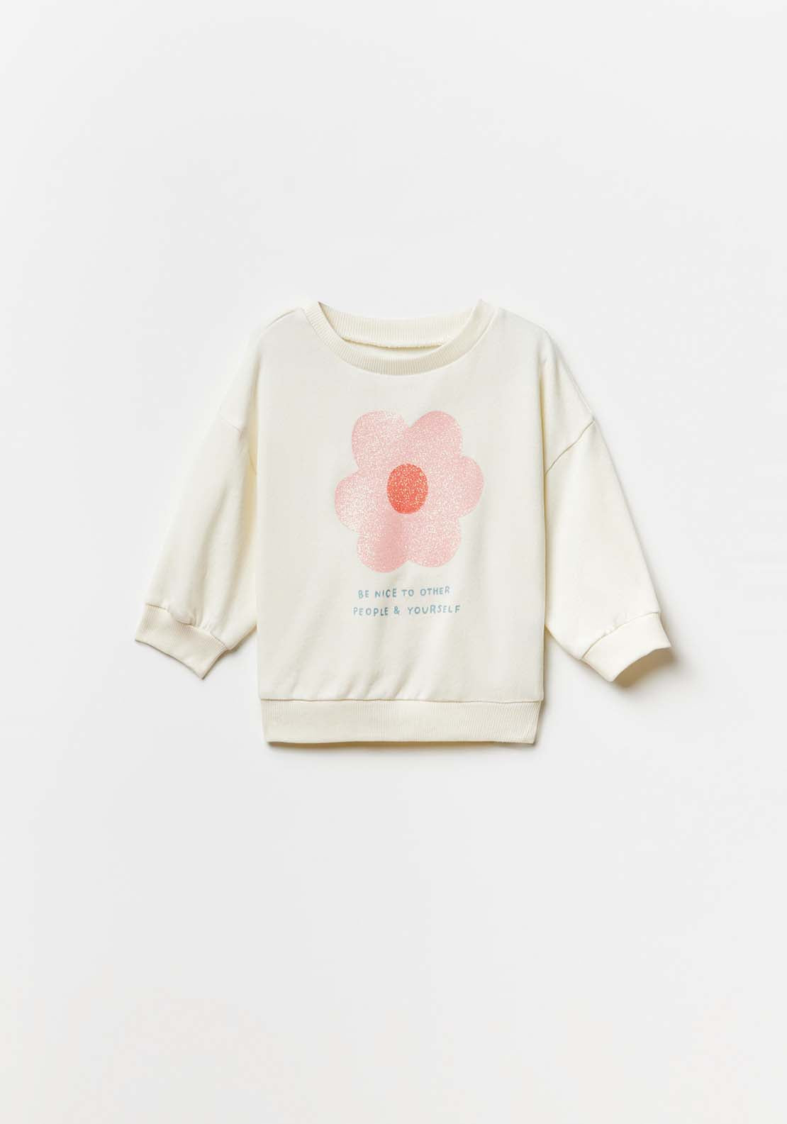 Sfera Baby girl flower sweatshirt - Ecru 3 Shaws Department Stores