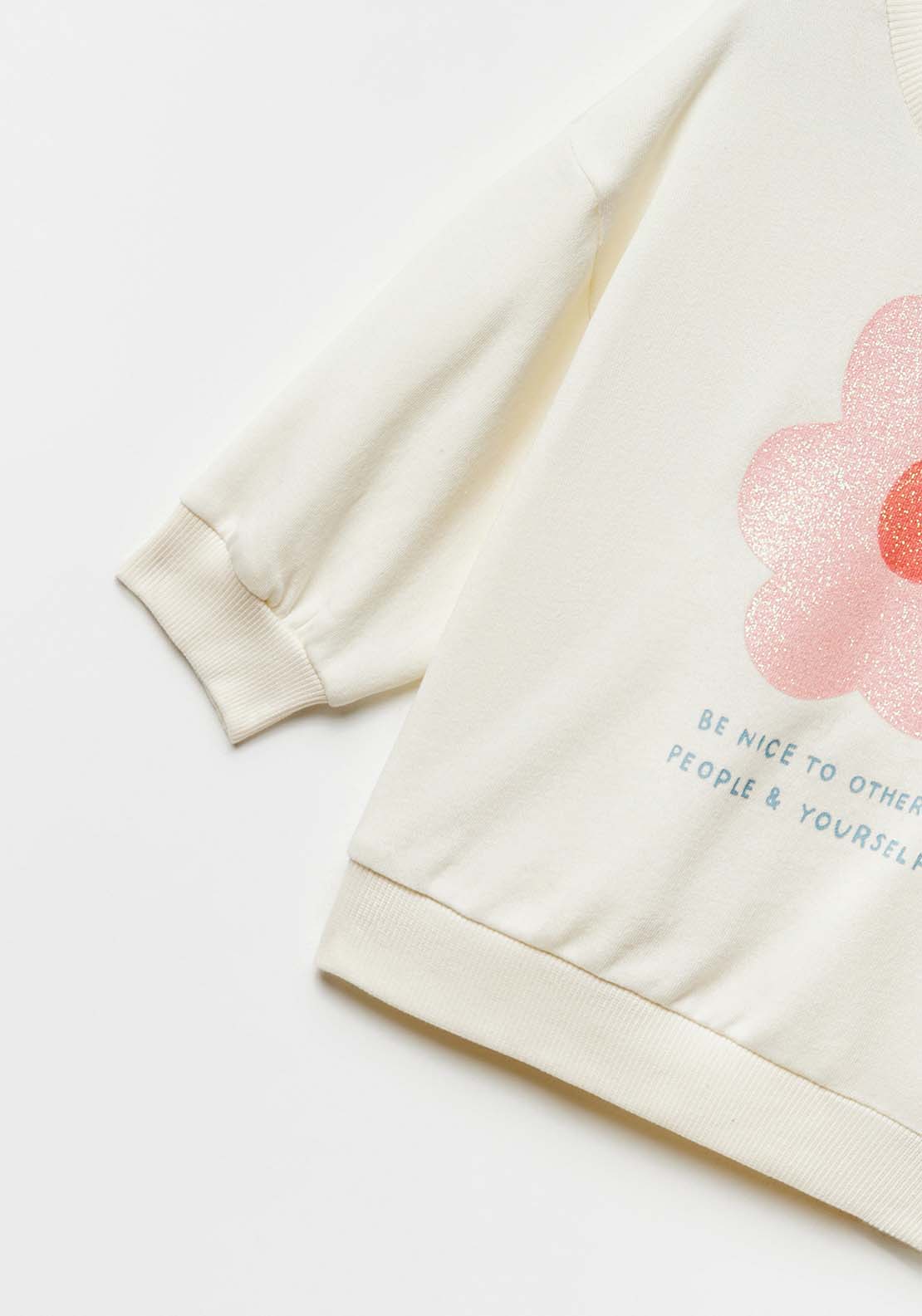 Sfera Baby girl flower sweatshirt - Ecru 4 Shaws Department Stores