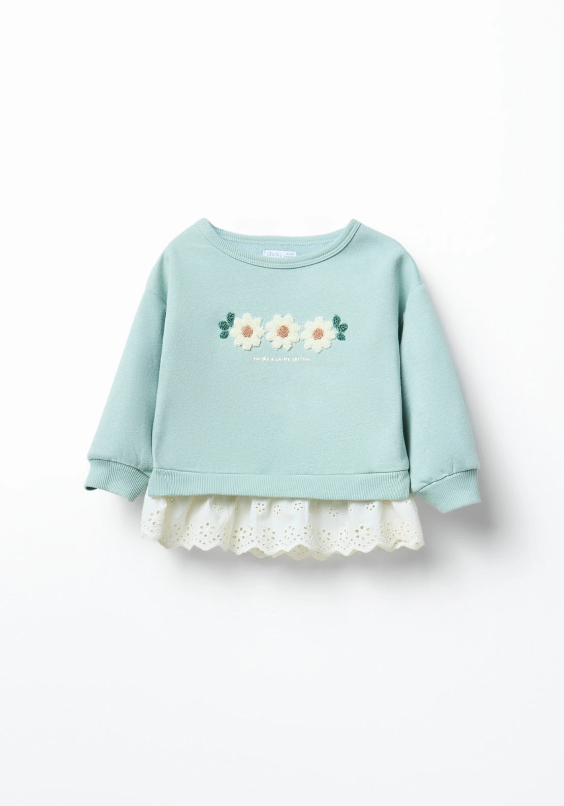 Floral Eyelet Hem Sweatshirt - Green