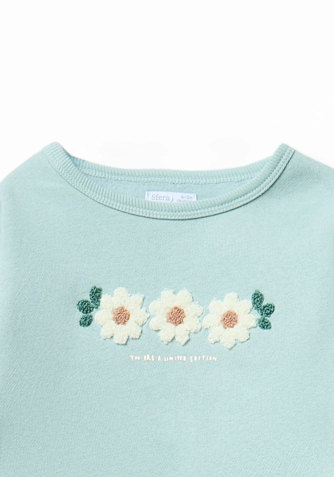 Floral Eyelet Hem Sweatshirt - Green