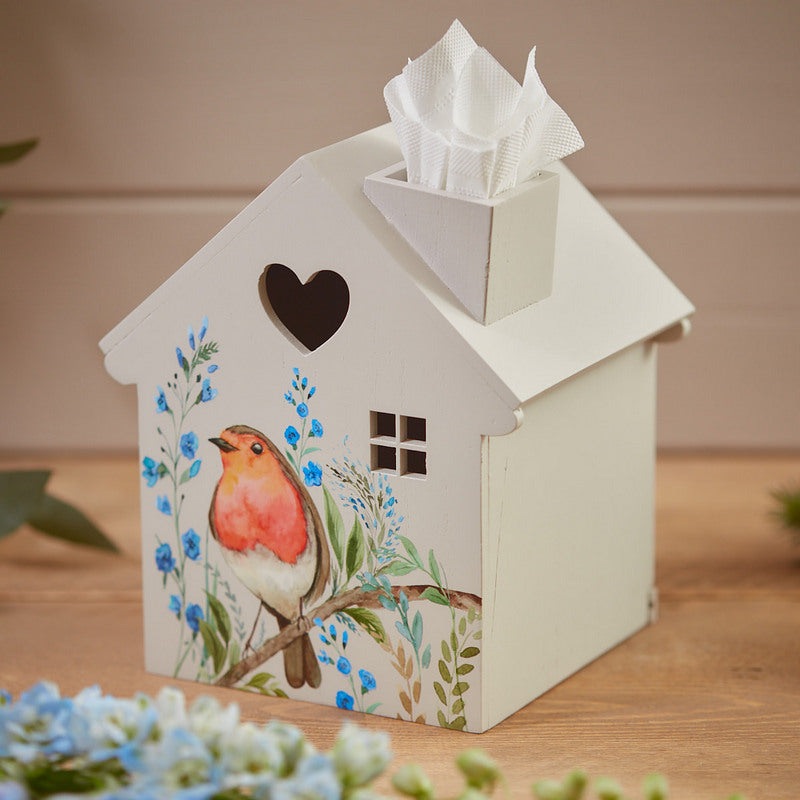 The Home Collection Robin Forget Me Not Tissue Box - White Wooden Holder 1 Shaws Department Stores