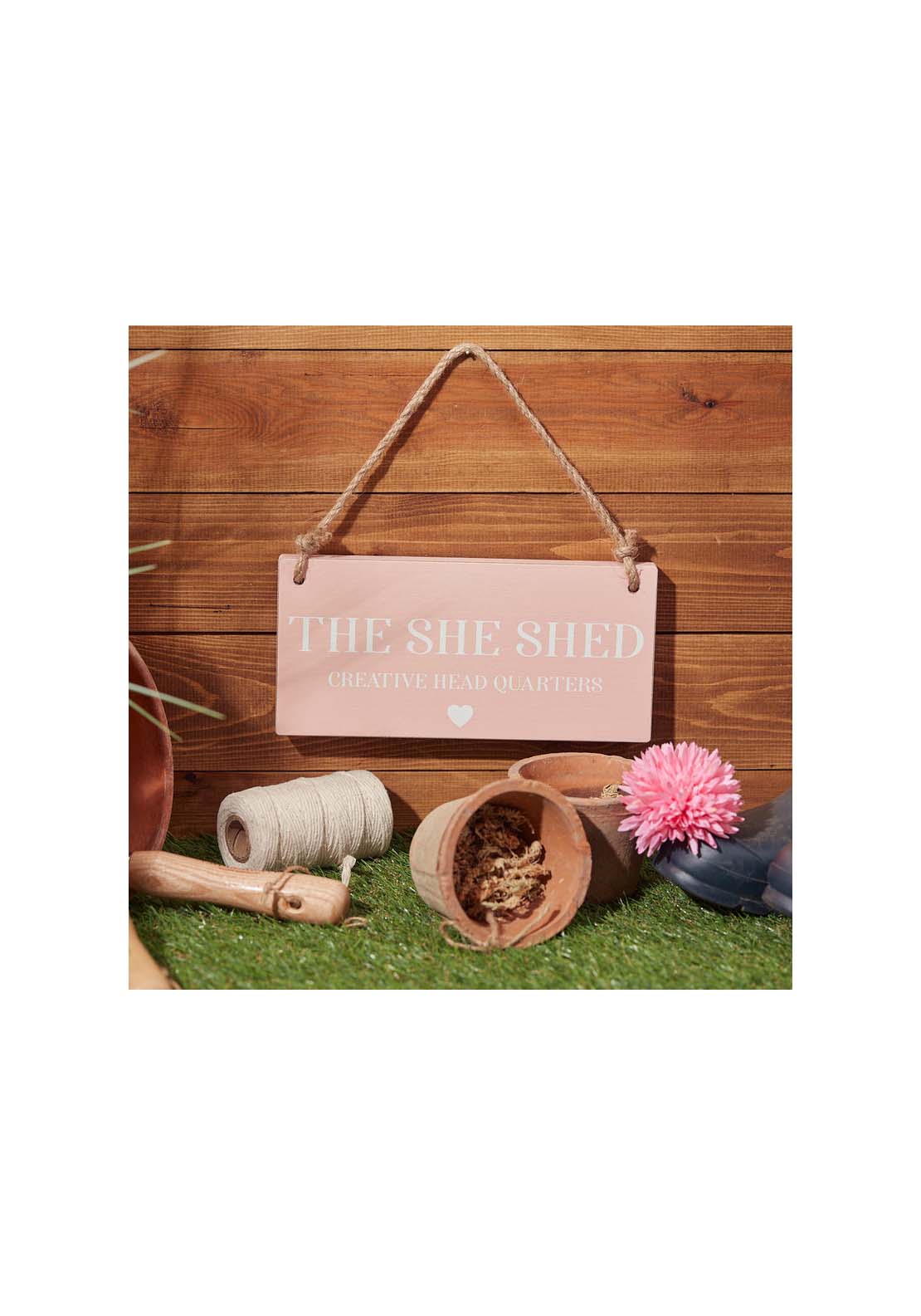 The Home Collection The She Shed Plaque Chunky Wood - Pink 1 Shaws Department Stores