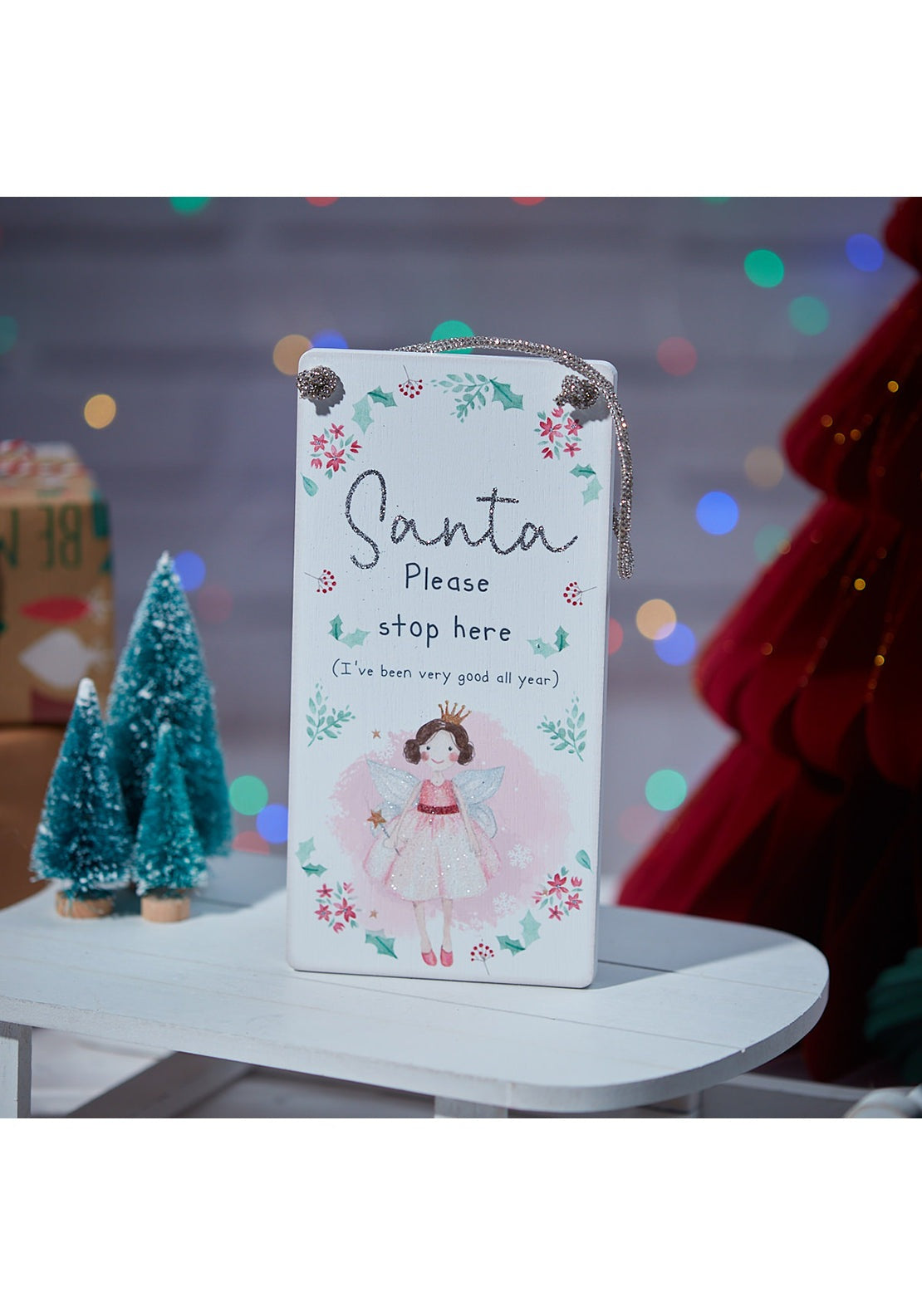 The Home Christmas Christmas Fairy Santa Stop Here Door Hanger 1 Shaws Department Stores