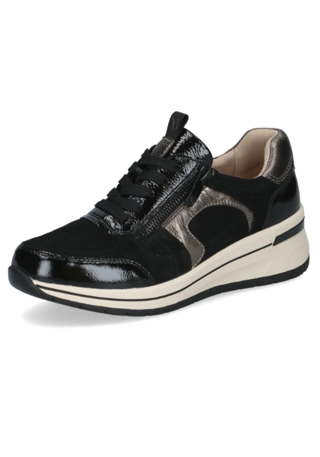 Wedge Side Zip Metallic Trim Trainer - Black