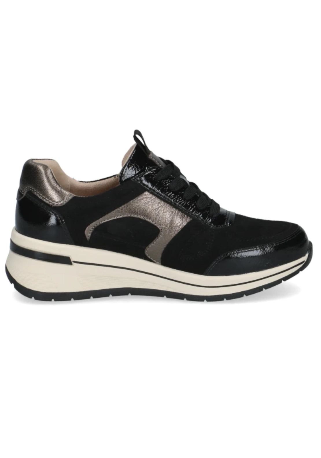 Wedge Side Zip Metallic Trim Trainer - Black