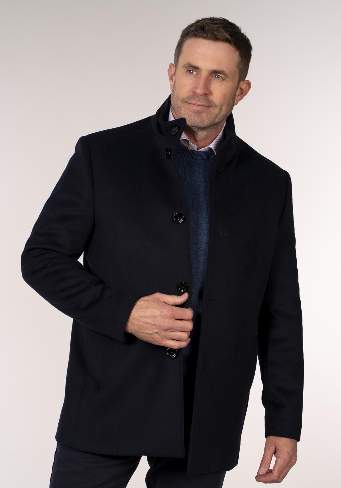 Daniel Grahame Watson 3/4 Wool Coat - Blue 5 Shaws Department Stores