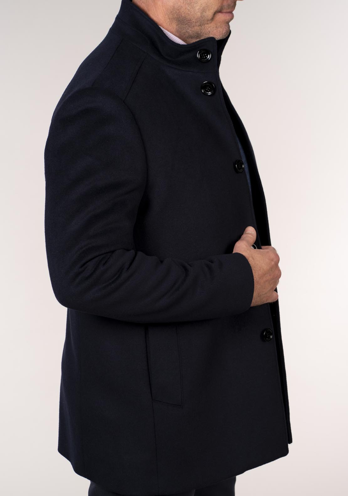 Daniel Grahame Watson 3/4 Wool Coat - Blue 4 Shaws Department Stores